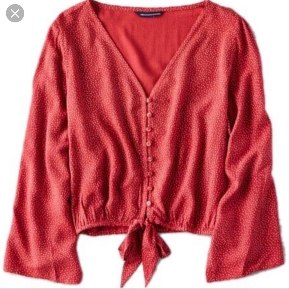 Red w/ white polka dot crop top.